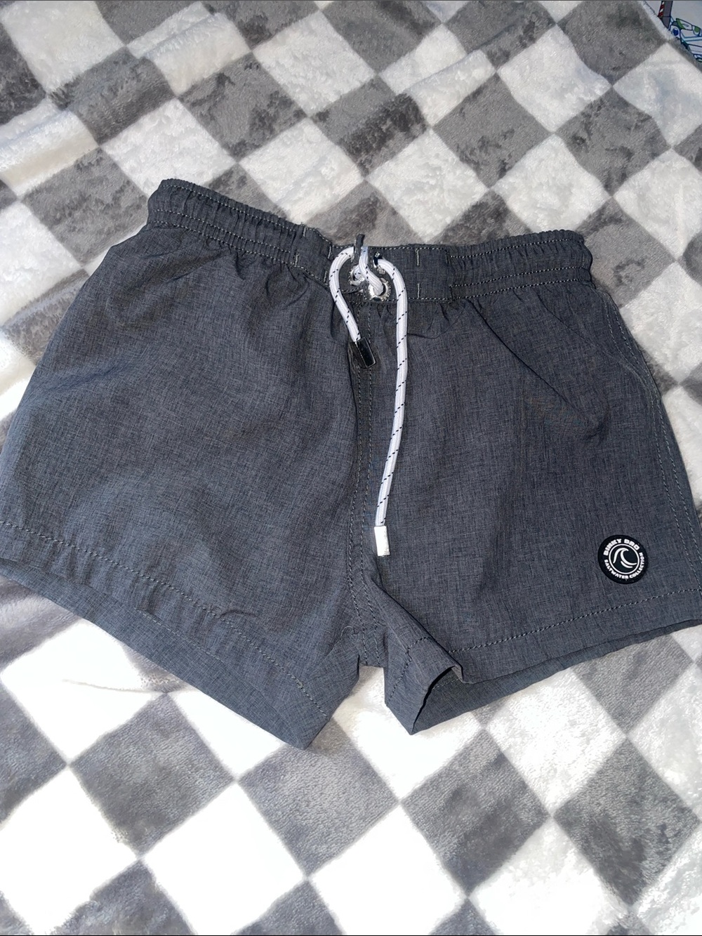 Kids' Gray Quick-Dry Swim Trunks with Drawstring